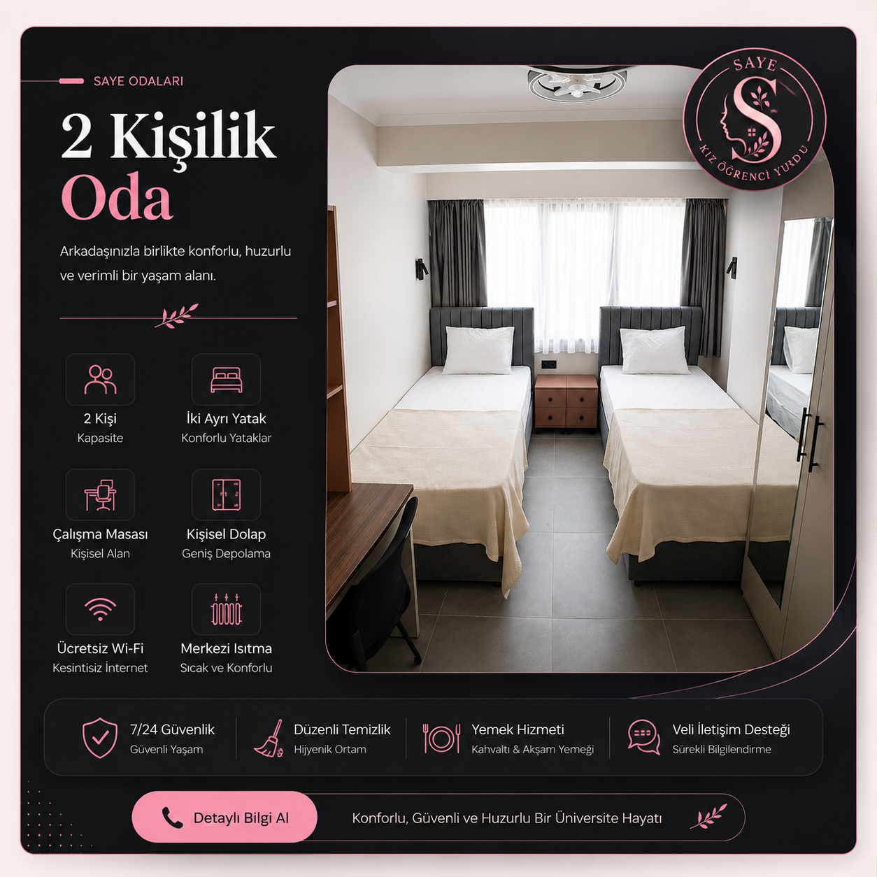 SAYE Kız Öğrenci Yurdu İki Kişilik Oda